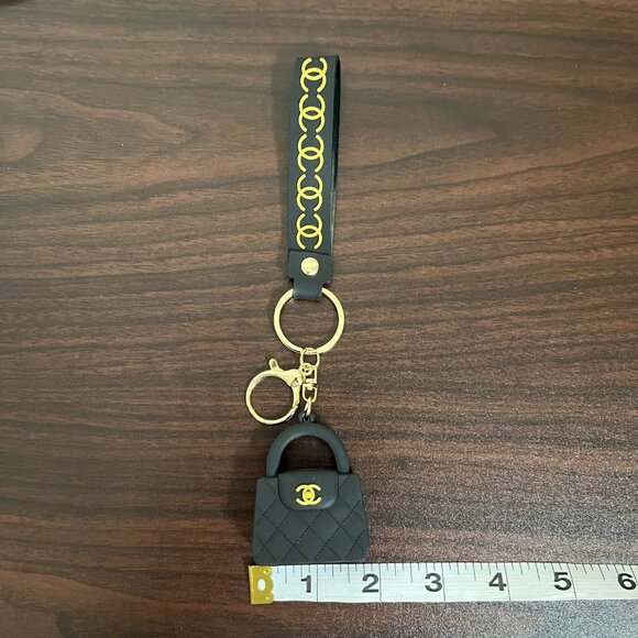 Mini Bag Keychain Lanyard Black Gold Bag Charm Car Key Ring Unbranded New - Picture 4 of 6